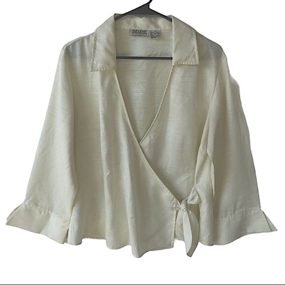 Selene Sport Ivory Collared Wrap Blouse Size L
